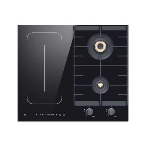 Newmatic 60cm Built-in Hob,  2 Gas Burners + 2 Induction Zones, PM622FC-PRO, Auto Ignition, Flame Failure Device, Sliding Sensor Touch Control, Cast Iron Pan Supports - Black