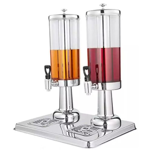 3L Twin Jar Juice Beverage Dispenser With Tap And Ice Tube - Silver