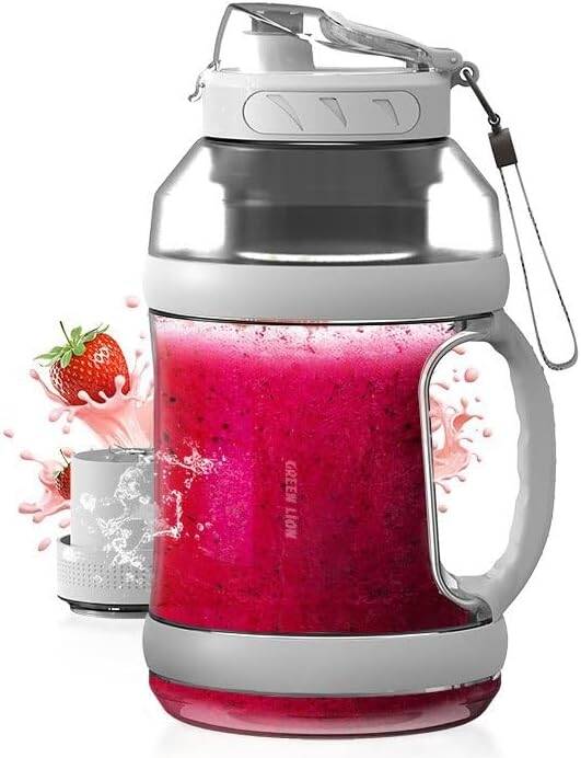 Green Lion 18000 RPM Mega Pro Portable Blender 4000mAh, Stainless Steel Blades, 2000ml Bottle Capacity, Durable Material, Type-C Charging, Easy to Carry- White