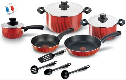 Tefal C5489482 12Pieces Non-Stick Coating Cooking Set, Red/Black, W 59.4 x H 38.8 x D 23.8 cm, Aluminium