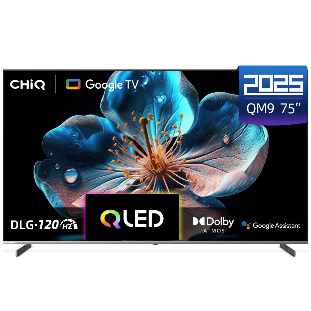 CHIQ 75 Inch QLED UHD 4K Smart Android Google TV, U75QM9S, (2025 Model) 120Hz Refresh Rate, 16GB Storage, Google Assistant, Youtube, Netflix, Chromecast Built In, HDMI, USB, Free To Air Decoder - Blac