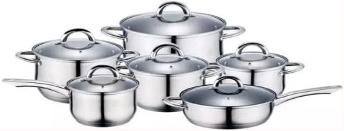12 Pieces Heavy Stainless Steel Saucepans Cookware Pots, Silver