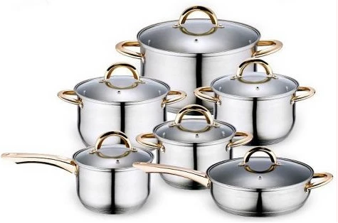 12 Pc Stainless Steel Pots And Frying pan Saucepans Cookware, Silver, Gold