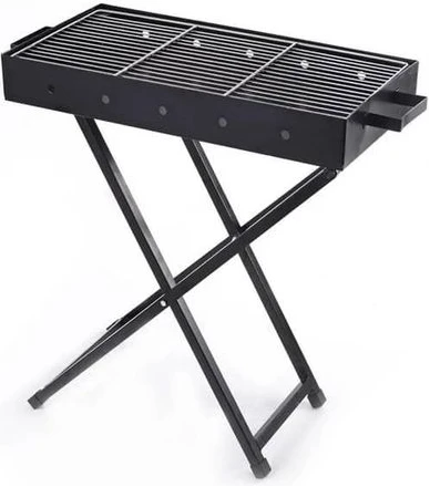 80x30cm Heavy Duty Foldable Bbq Stand With Kabab Smoker Grill Durable Iron Construction Barbecue Charcoal Grill, Folding Tabletop Kabab Smoker For Patio, Garden Outdoor Camping -Black