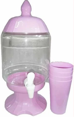 4.5-Litre Plastic Beverage Juice Dispenser Jug Storage With 4 Cups, Pink