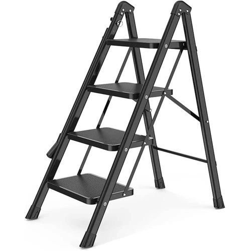 4 Step Ladder, Folding Step Stool, Step Stool With Wide Anti-Slip Pedal, Lightweight, Portable Folding Step Ladder With Handgrip, Multi-use Steel Ladder For Household And Office