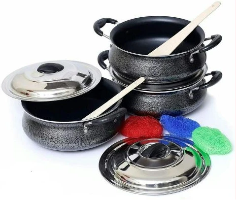 6 Pieces Of Non-stick Enamel Serving Saucepans Cookware Dishes - Black.