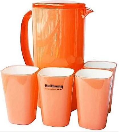 4 Piece Melamine Juice Tumbler Cups And 1Piece Jug Water Set - Orange