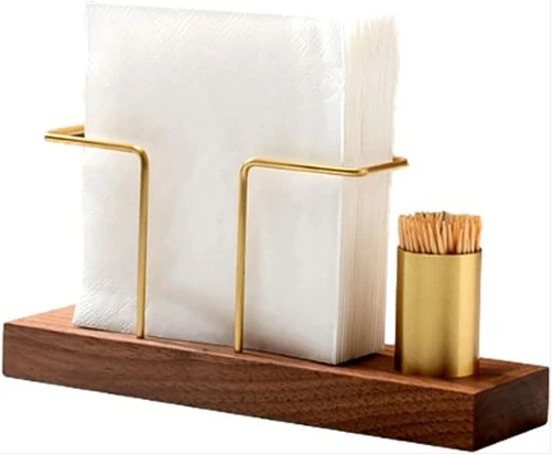 1pc Solid Wood Creative Vertical Tissue Storage Rack With Toothpick Holder, Cafe Bar Restaurant Desktop Napkin Holder, Simple Table Tissue Displays Storage Holder, Coffee Bar Accessories, Household St