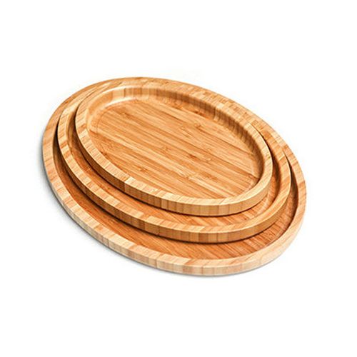 3 Piece Oval Bamboo Wood Tea Food Serving Trays Plates - Brown