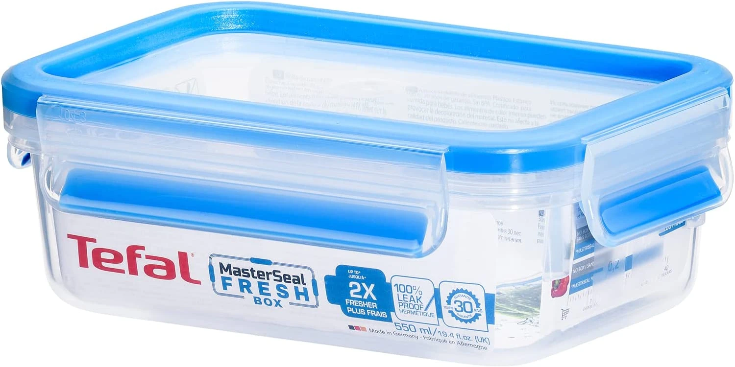 Tefal K3021112 MasterSeal Fresh Box, Plastic Food Storage Container, Keeps Food Fresher for Longer and 100 Percent Leakproof, 0.55 Litre