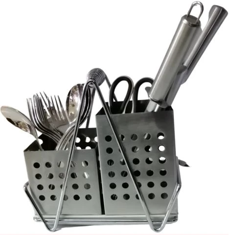 Double Spoons, Forks Cutlery Storage Organizer Holder Draining Rack,Silver