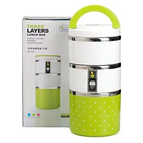 3 Layer Steel Food Insulated Lunch Box Container Tiffin- Multi-colours.