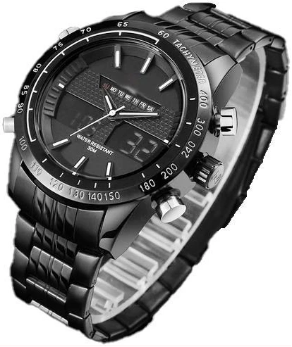 Naviforce Men's Stainless Steel Dual Wrist Designer Watch - Charcoal Grey