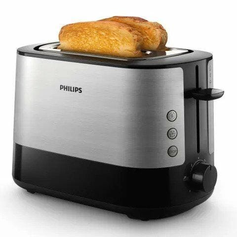 Philips Viva Collection Toaster HD2637/91, Wide 2 Slots, Built in Bun Warmer, Auto-off, 7 Toasting Levels