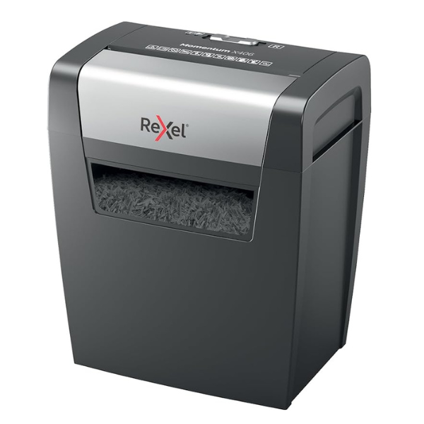 Rexel Momentum X406 Cross Cut Shredder (6 Sheets, P-4 Security) – Compact & Efficient