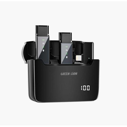 Green Lion 2 in 1 Digital Display Microphone Lightning Connector - Black