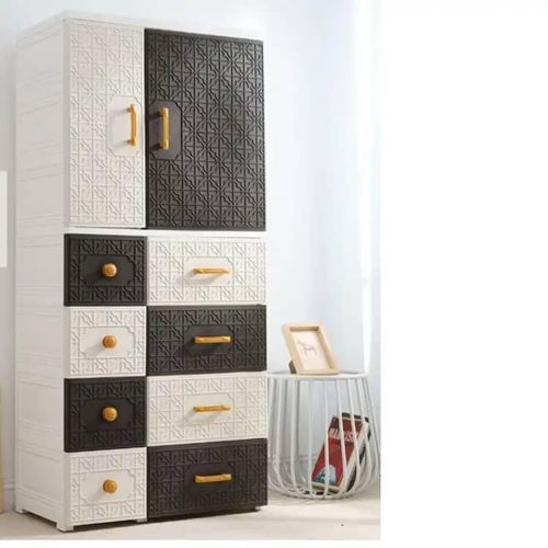 Double Door Open Baby Plastic Clothes Wardrobe With Storage Drawers Collapsible Plastic Stackable Storage Sundries Closet Organizer, Stackable Box Container Cabinet With Comfortable Handle PP PET With