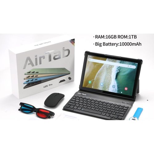 AirTab U25 PRO Smart Tablet Android 13 OS 10.1 FHD Display Incell 16GB RAM + 1TB ROM 13MP + 30MP Camera 3000X1440 ResolutionI MMERSIVE Screen 10000mAh Big Battery 5g Tablet With Keyboard And Mouse - M