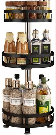 3 Tier 360° Rotatating Kitchen Trolley Shelf Spice Storage Rack Organizer Stand - Black