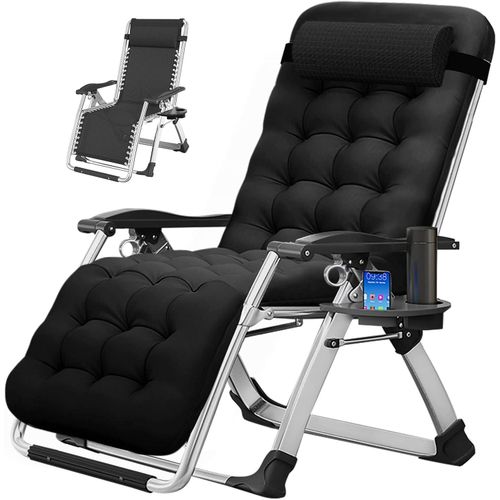 Ergonomic Folding Padded Sun Chaise Lounge Chair With Side Table Detachable Cushion, Headrest and Cup Holder Zero Gravity Deck Recliner Chair Nap Bed Patio Lawn For Indoor And Outdoor Pool Beach Comfo