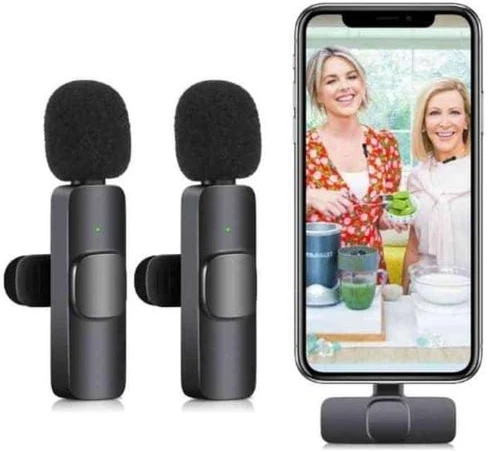 K9 Dual Wireless Lavalier Microphone Plug and Play, No Need APP & Bluetooth Collar Mic for All iPhone, iPad, Mac Devices for YouTube, Live Stream & Video Recording And Lightning- Black