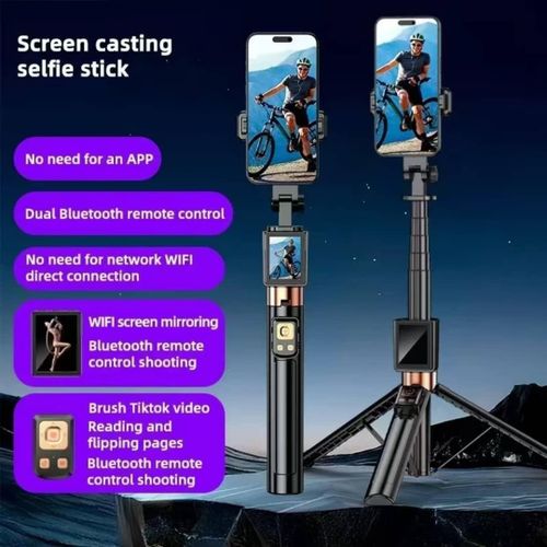 Fill-In Light Rear Camera Shooting Foldable Wireless Adjustable Smart Monopod Screen Mirroring Selfie Stick For Smartphones
