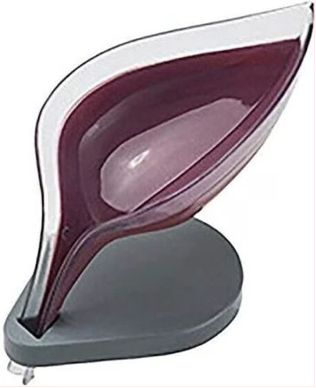 Leaf Shape Soap Dish Box-Self Draining Soap Holder, Maroon