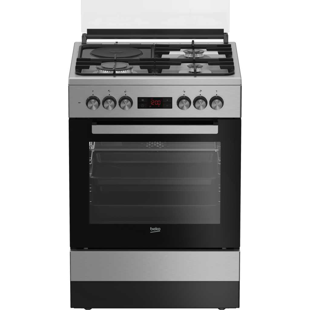 Beko Cooker 3 Gas Burners, 1 Electric Plate, 60x60cm, FSM63330DXDSL, Digital Oven Timer, 60L Electric Oven & Grill, Oven Fan, Rotisserie, Cast Iron Pan Supports, Gas Flame Failure Safety Devices