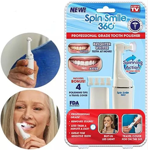 Spark Innovators Spin Smile 360 - Professional Grade Tooth Polisher & Whitener, White.