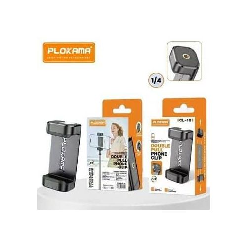 Plokama CL-10 Universal Smartphone Mobile Phone Holder Clip And Light Stand Tripod Mount Clamp Adjustable Adapter Rotates Vertical & Horizontal For Selfie Stick & Phone Clamp With 1/4in Screw Hole For