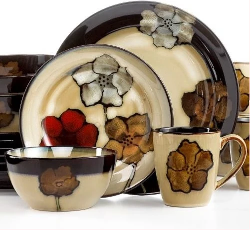 24 Piece Flowered Design Dinner Set -Cream