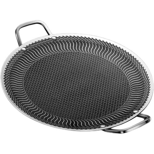37CM Round BBQ Griddle Pans With Handle NonStick Barbecues Plate Stainsless Steels Bakings Pans Outdoor Travel Campings Fryings Pans, Large, Binaural Model