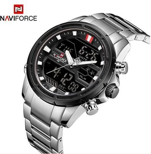 Naviforce NF9138S Men's Stainless Steel Quartz Digital Designer Watch - Silver