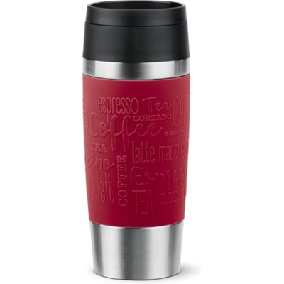 TEFAL Thermal Bottle Travel Mug Classic Red 0.36L, Comfort Screw Lid, Quick Press Drinkware, Soft-Touch Sleeve, Travel-Ready, Reusable, 100% Leak-Proof, Keeps Drinks Cold (8 hrs) and Hot (4 hrs), 360°