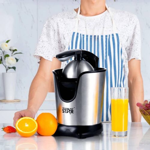Winningstar 300ml 130W Fresh Electric Citrus Juicer Blender ST-5509-J Kitchen Appliance Powerful Press Orange Portable Electric Juicer Blender Stainless Steel Juice Extractor with Manual Press Handle,