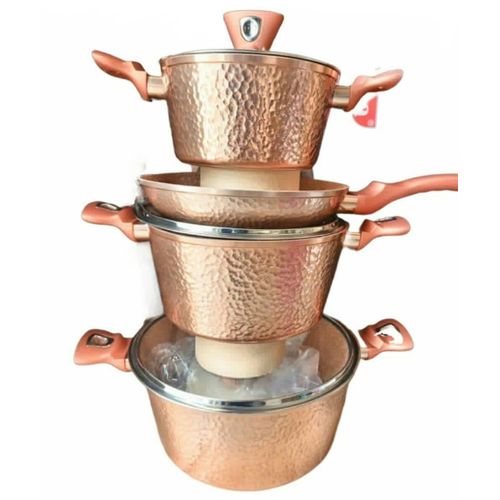 7 Piece Non-Stick Serving Dishes Saucepans Cookware - Orange