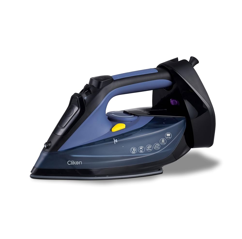 Clikon Cord & Cordless Steam Iron With Ceramic Coated Nonstick Soleplate, Anti Drip Function, Variable Steam Levels, 2 Year Warranty 230 ml 2400 W CK4129 Blue/Black