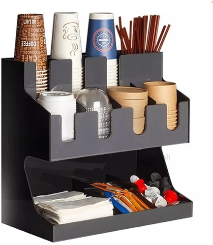 Storage Rack Coffee Tea Bags Shop Cup Holder Grid Storage Organizer - Black.