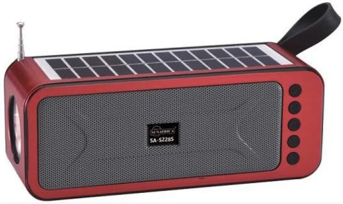 Portable Mini Speaker with Bluetooth USB TF AUX FM 6V 1W Solar Panel Flashlight USB Charging Line- Black .