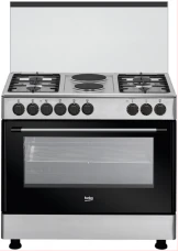 Beko GE 12121 DX: Freestanding Cooker (Fan-assisted, 90x60 cm), 4 Gas + 2 Electric Plates, 102 Litres Wide Multifunction (Fan Heating) Electric Oven - Stainless Steel
