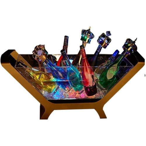 Outdoor Customized led Glowing ice Bucket high Capacity Wine-Champagne Bucket for bar Party ice Bucket Clear Transparent Acrylic White 95x25x35cm, Practical Alcohol 12 Bottle Champagne Big Ice Bucket 