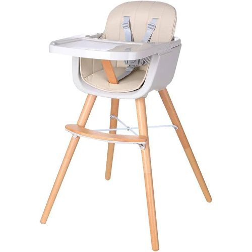 Baby High Chair, Perfect 3 in 1 Convertible Wooden High Chair with Cushion, Removable Tray, and Adjustable Legs for Baby & Toddler