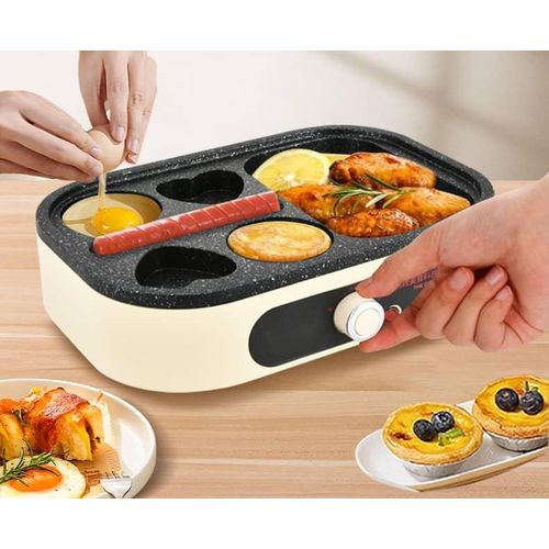 CNTRONIC 6 In 1 Home Breakfast Maker Machine Marble Non-stick Plate,Fried Egg Burger Sausage Omelette Hamburger Machine, Steak Non-Stick Multi-Section Skillet Frying Pan Pancake Pan For Convenient Coo