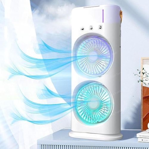 Portable Fan Double Ended Spray Fan Desk Fan with Cooler USB Rechargeable Mini Desktop Table Cooling Fan Air Conditioner Dual Head 3 Gears for Office Mist Fan with Water Spray Gifting For for Travel M