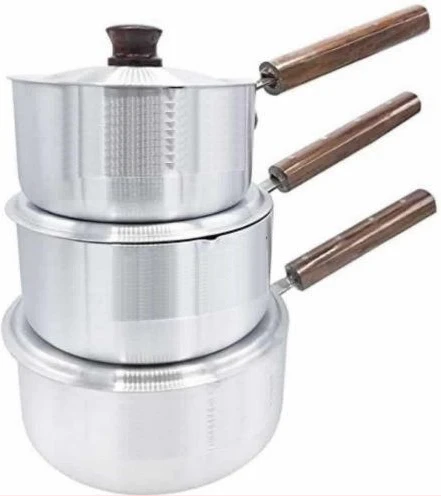 6 Piece Stainless Steel Saucepans Cookware Pot With Wooden Handles - Silver
