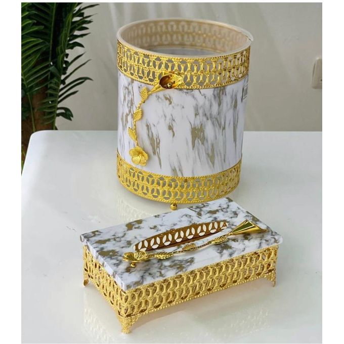 Premium Plastic Tissue Holder Box And Trash Bin Dustbin Set