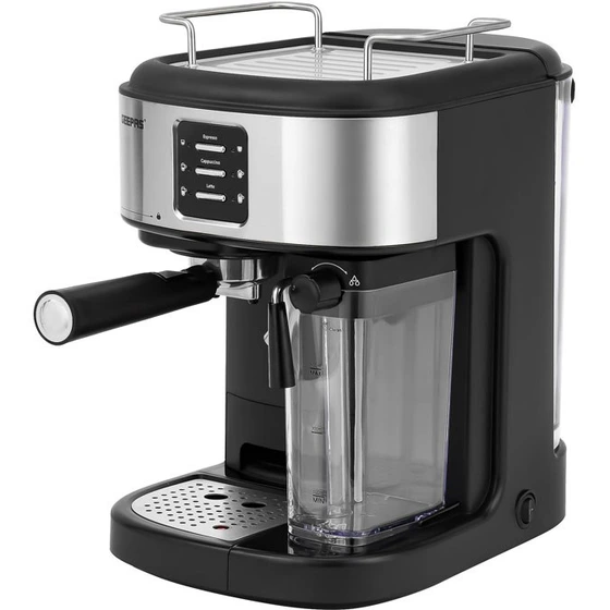 GEEPAS Espresso and Cappuccino Coffee Machine, Equipped with 20 Bar High Pressure Pump and Powerful Steam System, Makes Cappuccino, Lattes, Espresso, Macchiato, Mocha 1.5 L 1250 W GCM1215SA Silver/ Bl