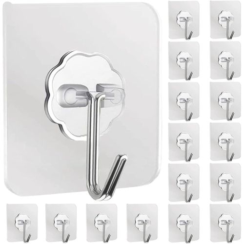 Roktry 10 PCS Adhesive Sticker Hangers for Hanging, Stainless Steel Sticky Wall Holders Removable, Heavy Duty Self Adhesive Holders Waterproof Oilproof for Bathroom Shower Kitchen Outdoor Towel Keys