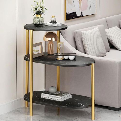 Narrow Nightstand 3 Tiers Faux Storage Marble-Style Small Spaces -Side Table Night Bedside Table Slim Sofa Side Table Oval Coffee Table Small Bookshelf Office Display Rack Coffee Tables for Living Roo